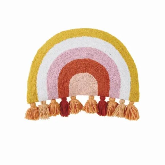 Warm Rainbow with Tassels Hook Pillow NEW - Picture 1 of 3